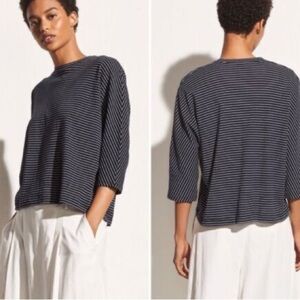 Vince Striped Dolman Sleeve Cotton Tee Top Relaxed Fit Modern Classic Small